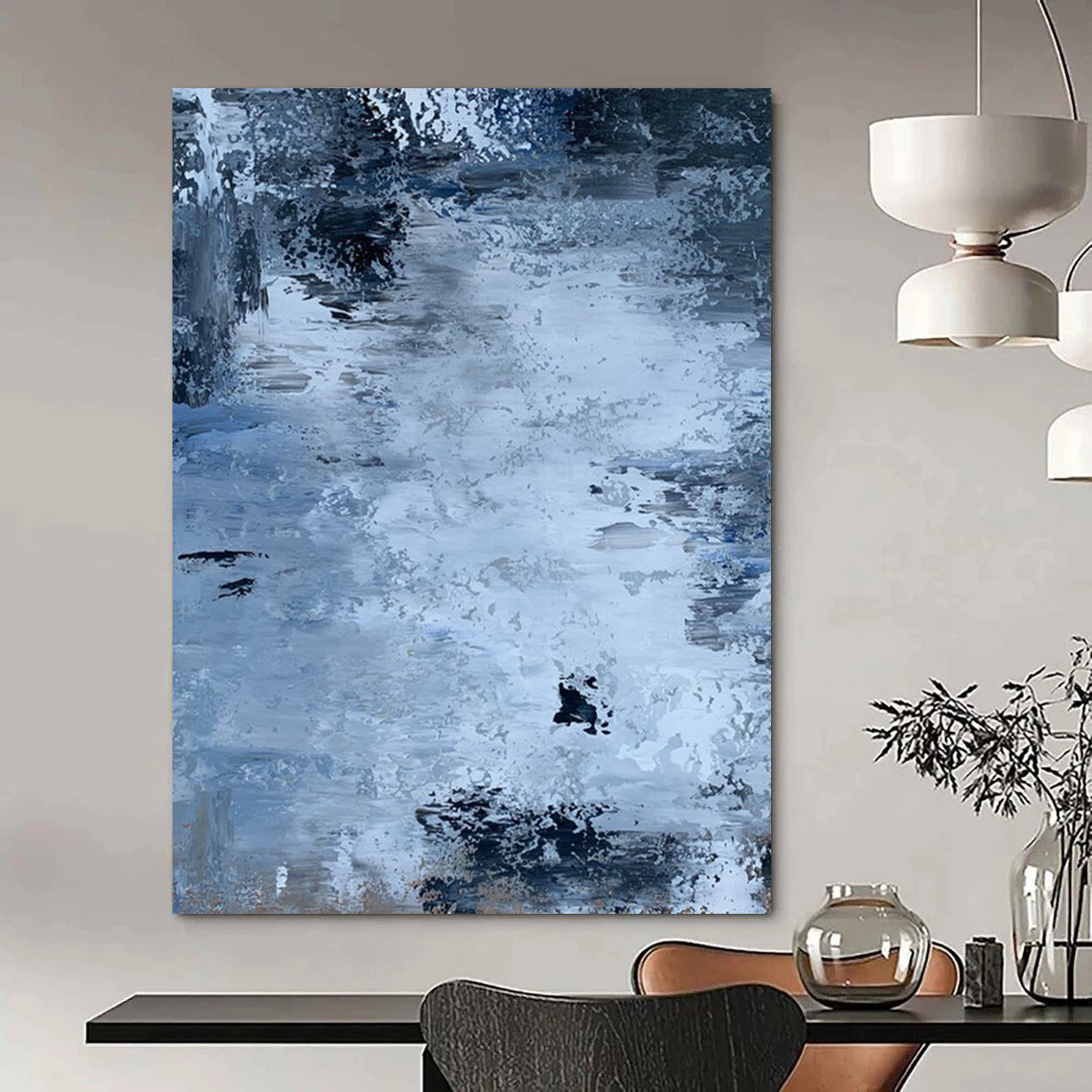 “Blue - Gray Abstract Flow” - Blue, Gray Abstract Painting On Canvas DTP251