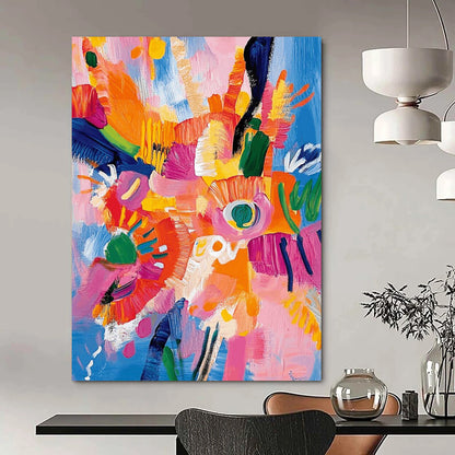 “Colorful Flower Burst” - Multicolor, Expressive Floral Painting On Canvas DTP287