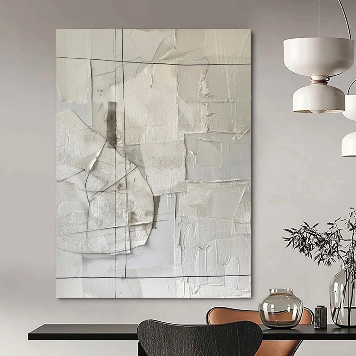 “White Abstract Collage” - Contemporary Mixed - Media Painting On Canvas DTP017