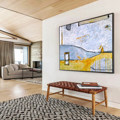 “Cool Tones Abstract Landscape” Abstract Mixed - Media Painting On Canvas DKH563