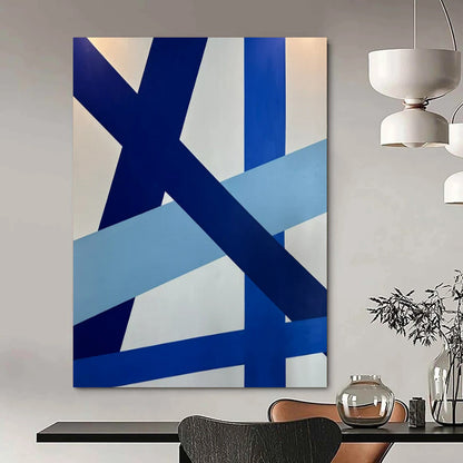 “Blue - White Intersecting Ribbons” – Abstract Geometric Ribbon Art CT0995