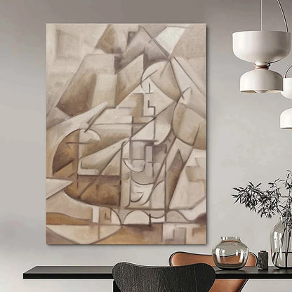 Neutral Tones, Geometric Mountain Abstraction - "Cubist Peaks" - Cubist Oil Painting CT1456
