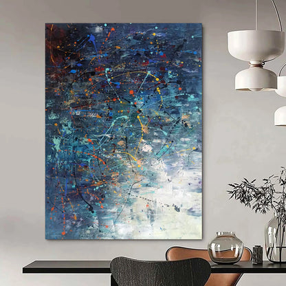 “Dynamic Color Splash” - Blue, Orange, Yellow, White Abstract Painting On Canvas DTP246