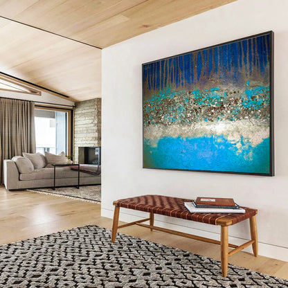 “Blue, Brown & Teal Layers” Abstract Textured Painting On Canvas DKH385