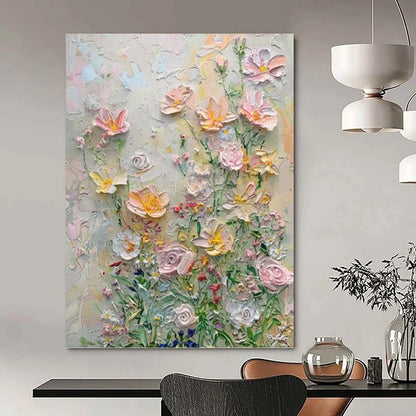 Impasto Flower Garden in Pastels - Impasto Floral Painting On Canvas DKH1384