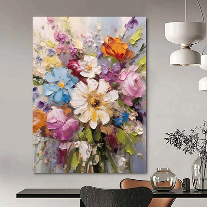 “Impasto Flower Bouquet” - Colorful Thick - Textured Flower Bouquet Painting On Canvas DKH1593