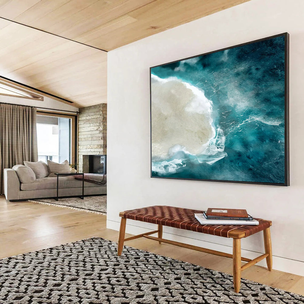 “Aerial Blue Ocean and Island” Photorealistic - inspired Oil Painting On Canvas DLZ125