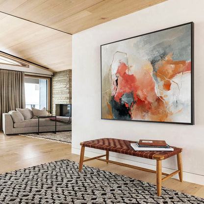 “Coral - Gray Abstract Emotions” Abstract Acrylic Painting On Canvas DKH515