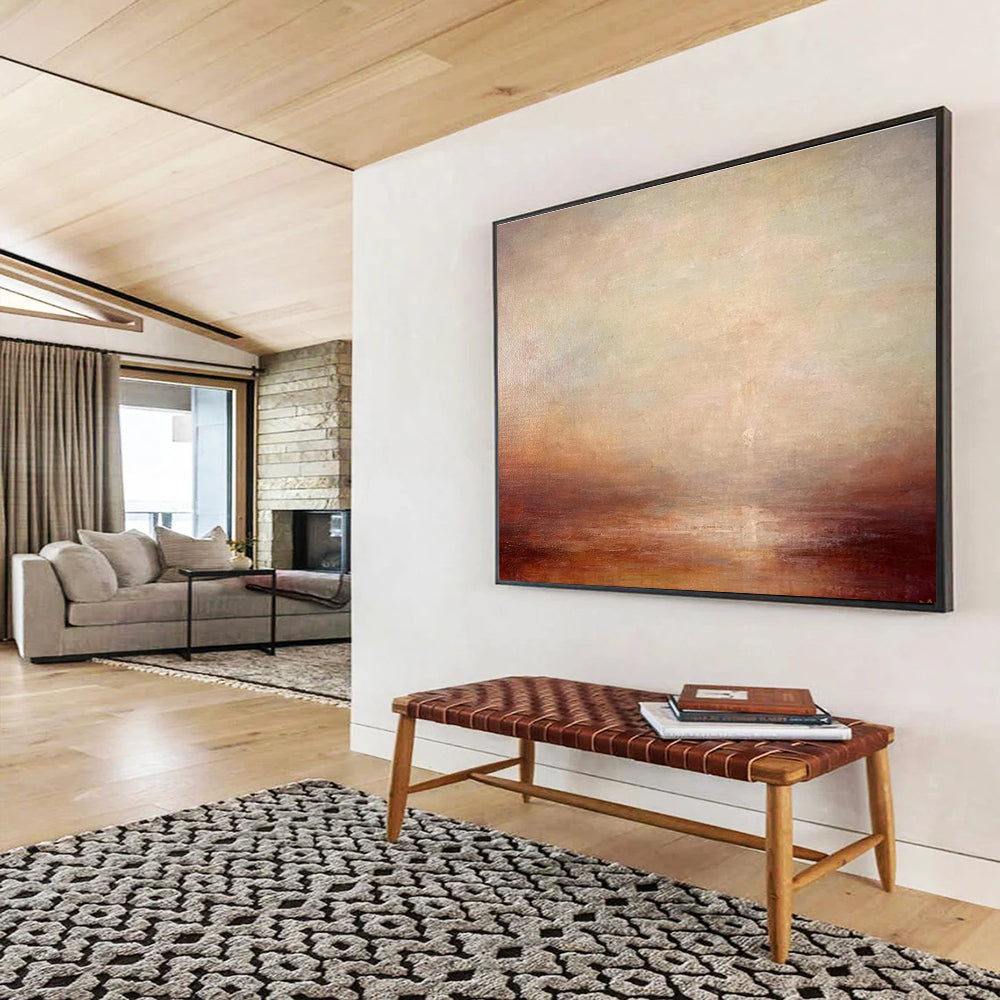 “Soft Earth Tones Blurred Horizon” - Subtle Landscape Painting On Canvas DKH775
