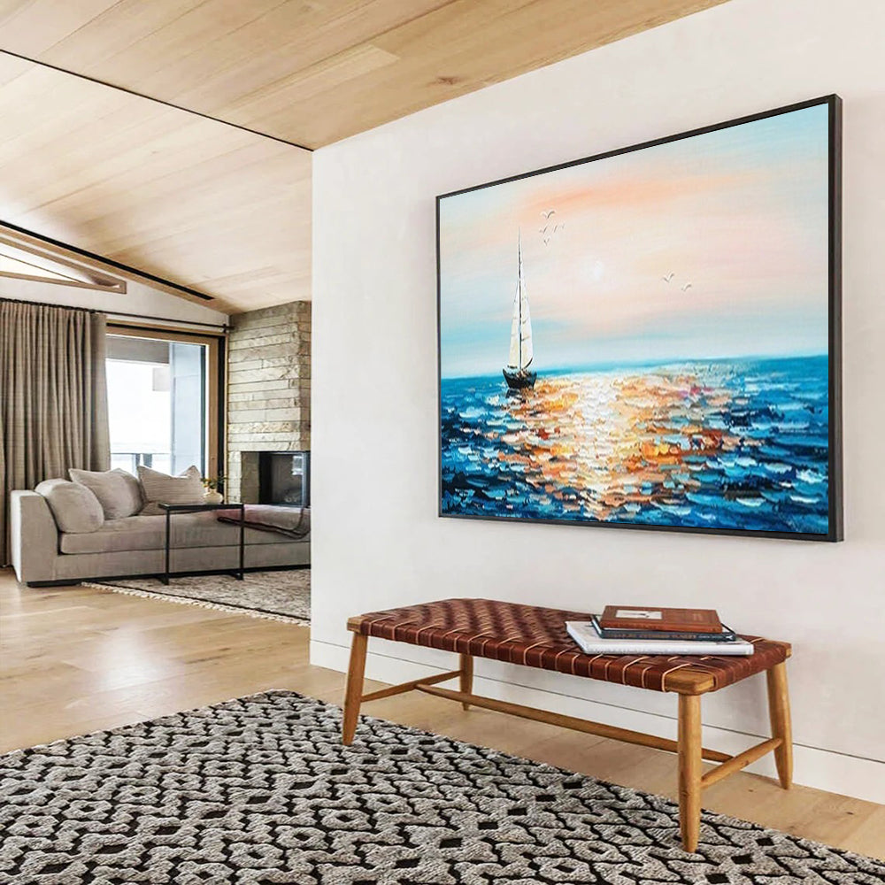 Sunset Sailboat Sparkle - Impressionist Seascape Painting On Canvas DLZ188