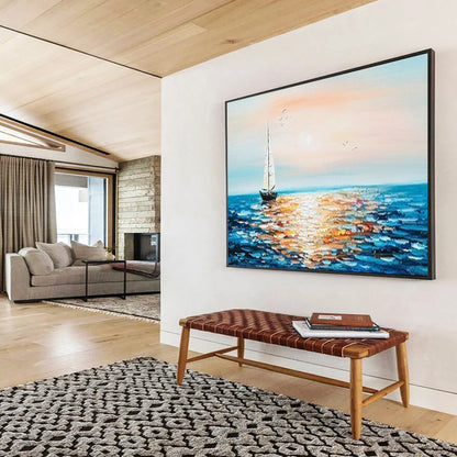 Sunset Sailboat Sparkle - Impressionist Seascape Painting On Canvas DLZ188