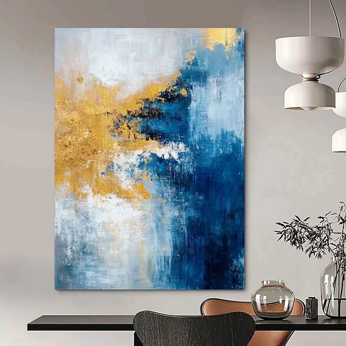 “Blue - Gold Abstract Fusion” - Abstract Expressionist Painting On Canvas DTP062
