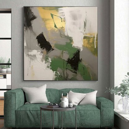 “Gold - Green - Gray Abstract Fusion” ，Abstract Acrylic Painting CT0815