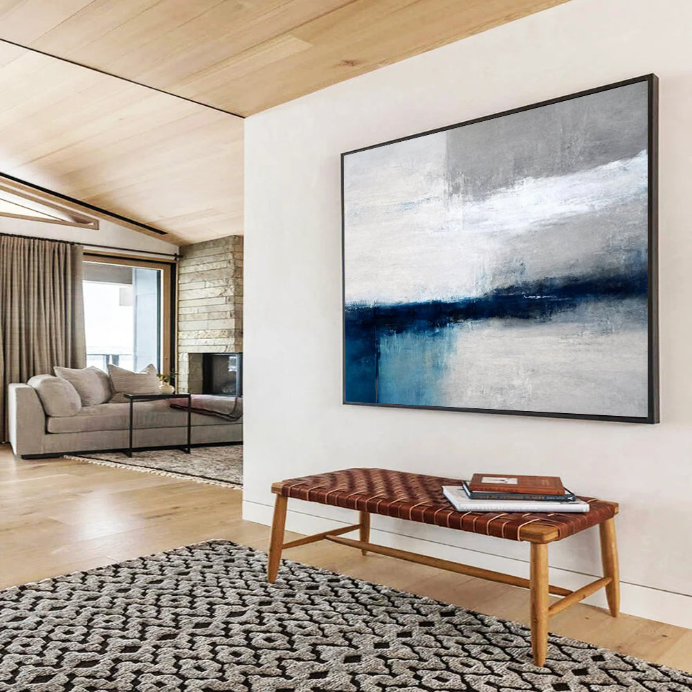 “Gray - White - Blue Minimalist Abstraction” Abstract Painting On Canvas DLZ059