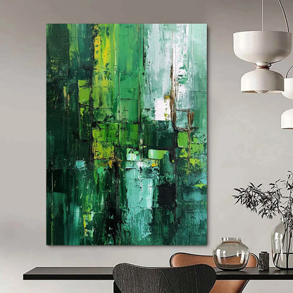 “Vibrant Green Abstract Layers” - Expressionist Textured Painting On Canvas DTP012