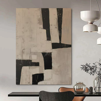 “Beige - Black Geometric Shapes” – Abstract Geometric Art CT0985