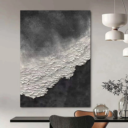 “Black, White Textured Contrast ‘Shadow & Light’” - Impasto Abstract Painting On Canvas DTP339