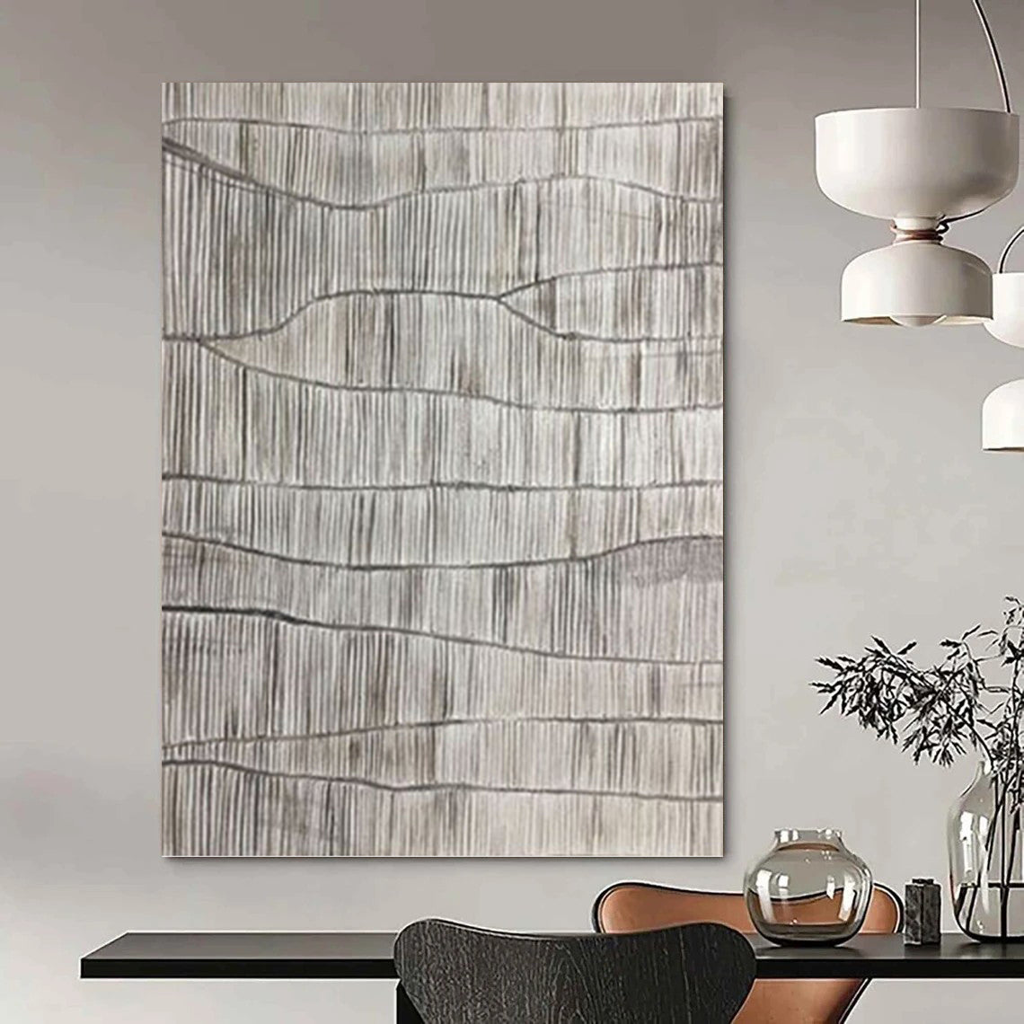 “Gray Textured Ridges” - Monochromatic Minimalist Line Drawing DKH1042