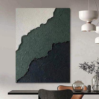 “Ragged Green & Black Textures” - Green, Black & White Textured Abstract Painting On Canvas DKH1218