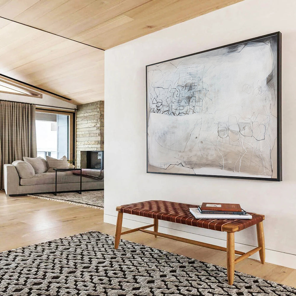 Monochrome Linear Abstract “Intricate Line Web” Painting On Canvas DKH081