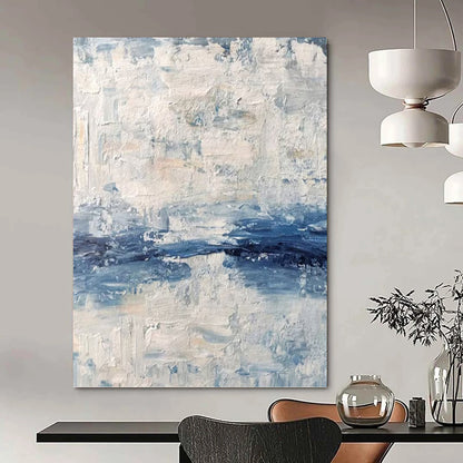 “Blue - White Textures” - Blue & White Abstract Textured Layers Painting On Canvas DKH1546