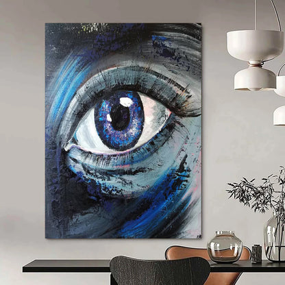 “Soulful Blue Gaze” - Blue - Toned Eye Close - up Painting On Canvas CT2187