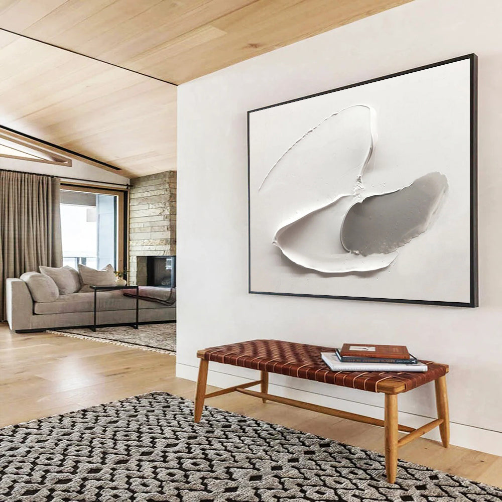 Textured White & Gray Forms - White & Gray Abstract Painting On Canvas DKH912