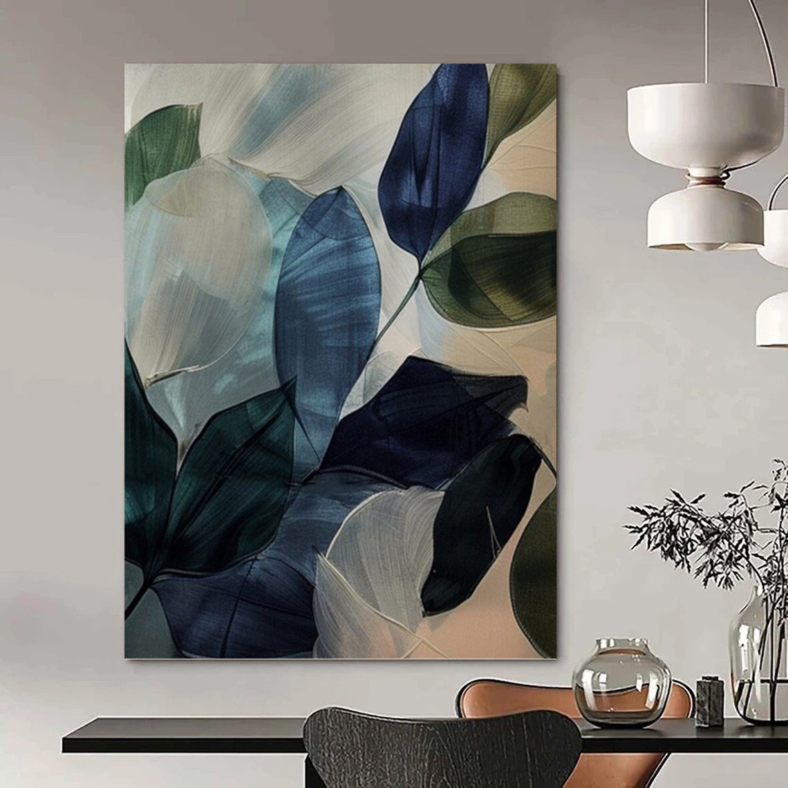 “Translucent Leaf Abstraction” - Blue, Green & White Watercolor - Style Painting On Canvas DKH0972