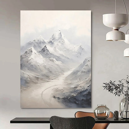 Snowy Mountain Range with River - Abstract Landscape Painting On Canvas DKH1264