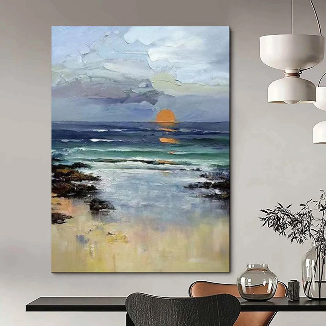 “Impressionistic Sunset Beach” – Landscape Oil Painting On Canvas CT2115