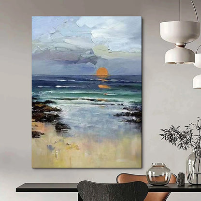“Impressionistic Sunset Beach” – Landscape Oil Painting On Canvas CT2115