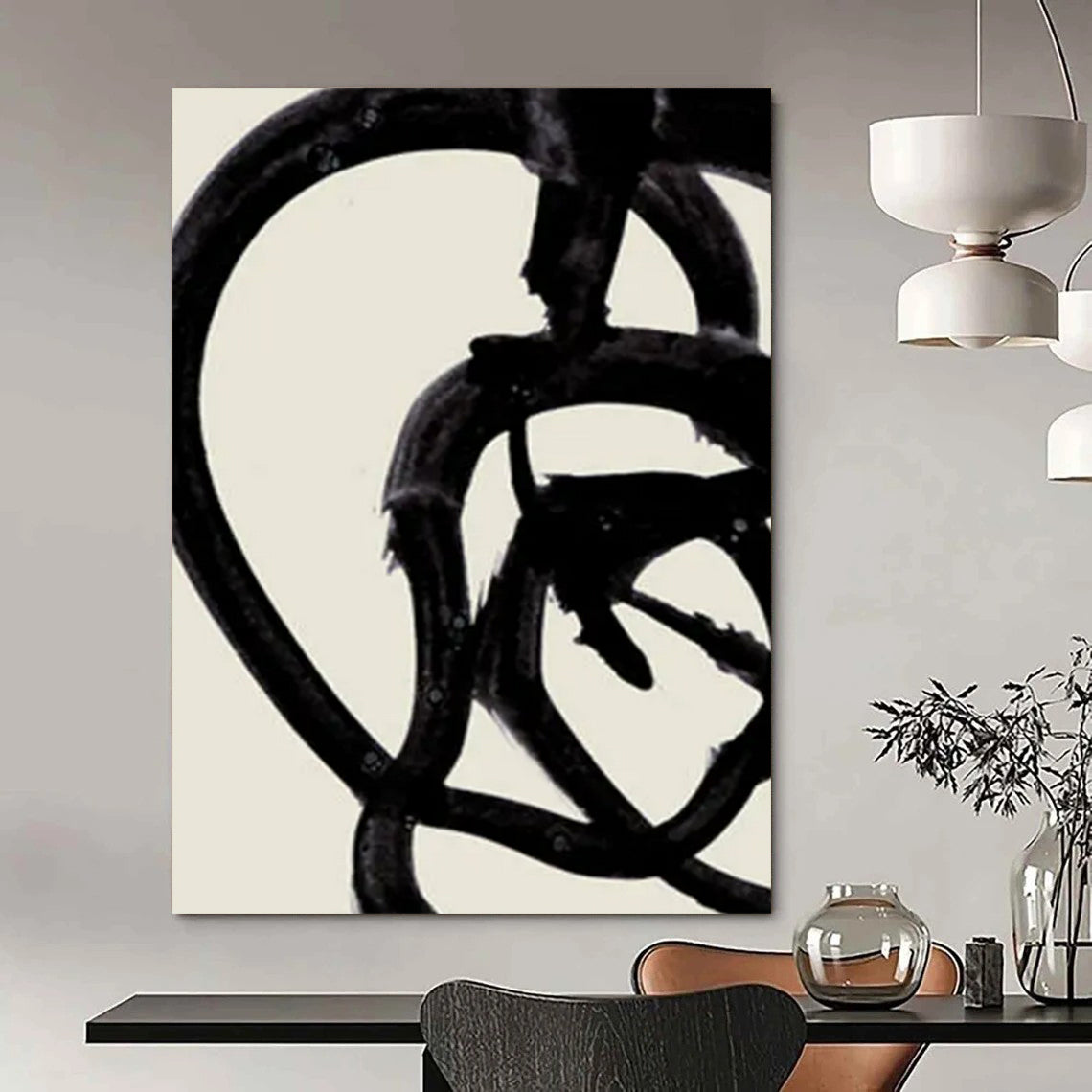 “Twisted Black Ink - Like Loops” - Abstract Painting On Canvas CT2317