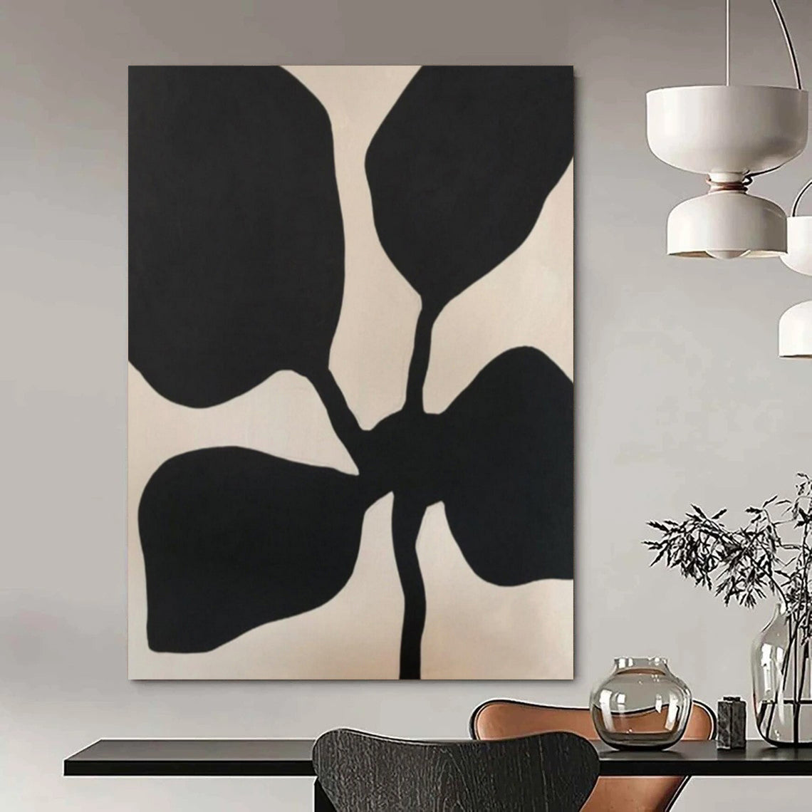 “Black - Beige Leaf Silhouette” – Abstract Leaf Silhouette Art CT0993