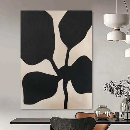 “Black - Beige Leaf Silhouette” – Abstract Leaf Silhouette Art CT0993