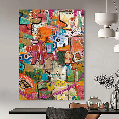 “Eclectic Abstract Patchwork” - Multicolor, Mixed - Media Collage Painting On Canvas DTP293