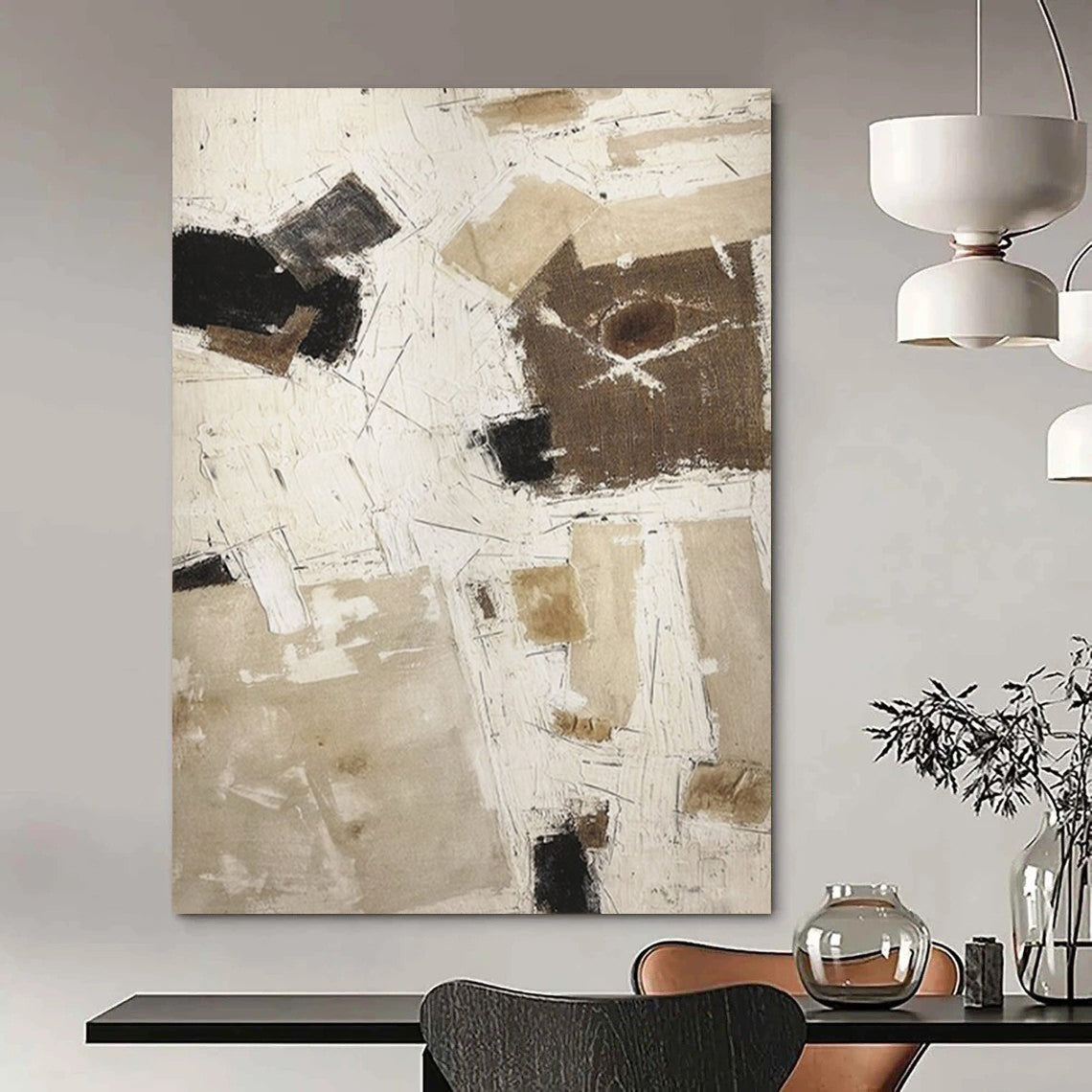 “Black - Brown & White Geometric Collage” – Abstract Collage Art CT0974