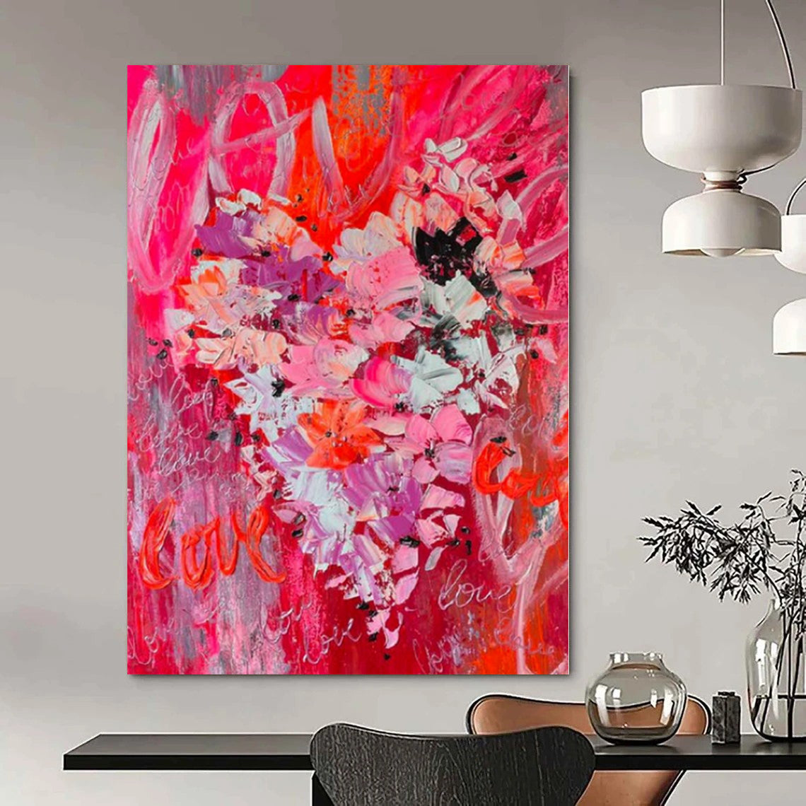 “Pink Floral with ‘Love’” – Romantic Flower Painting CT1197