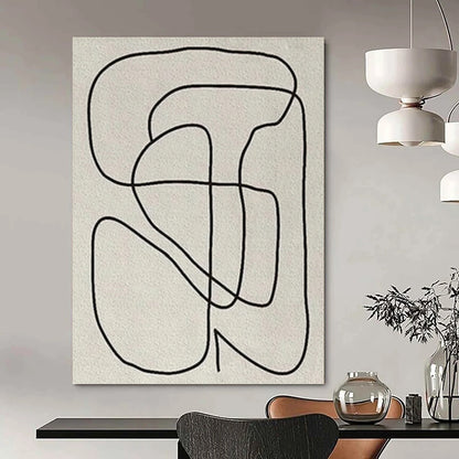 Black Lines on Light Gray - Abstract Curves Painting On Canvas DKH1136