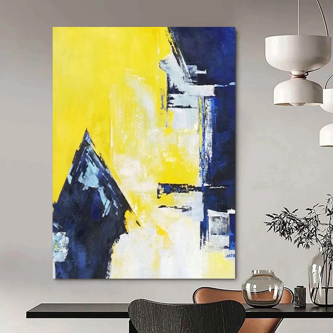 Vibrant Yellow, Blue & White Geometric Abstraction - Abstract Painting On Canvas CT2304