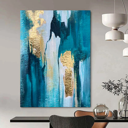 “Blue, Gold Cascading Waterfall” – Textured Abstract Art CT1007