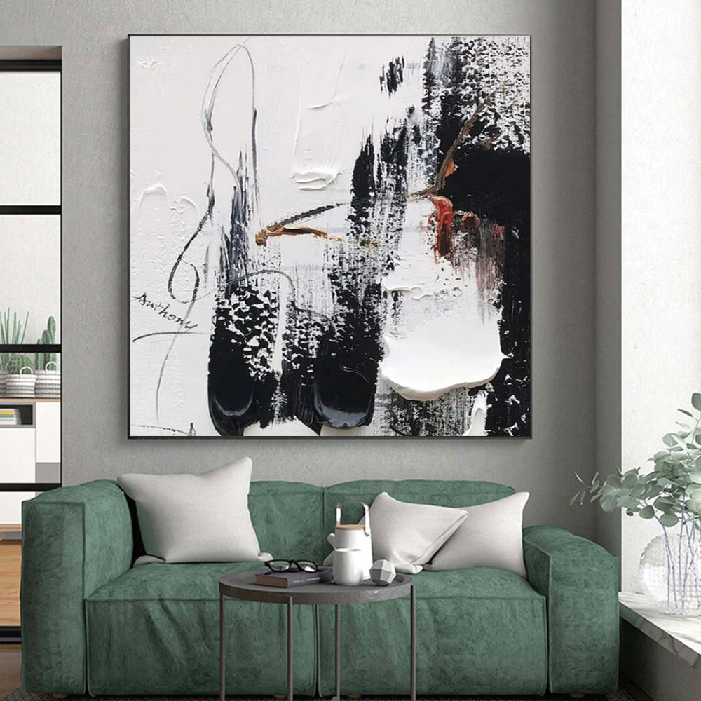 “Black - White - Red - Gold Textured Abstraction” ，Abstract Acrylic Painting CT0810
