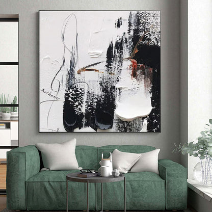 “Black - White - Red - Gold Textured Abstraction” ，Abstract Acrylic Painting CT0810