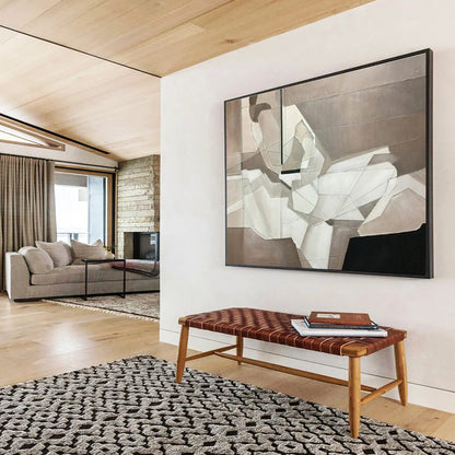 “Monochrome Geometric Abstraction” Cubist - Inspired Painting On Canvas DKH350