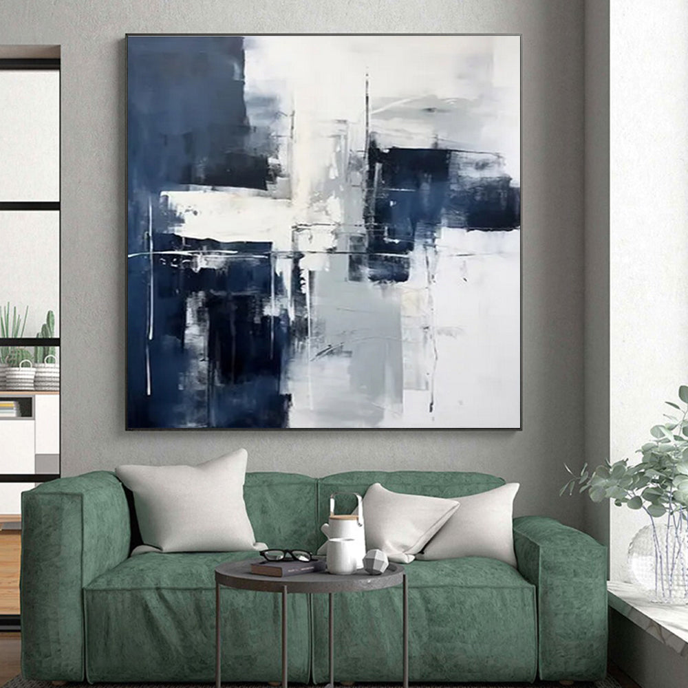 “Blue - Gray - White Abstract Structures” ，Abstract Oil Painting CT0840