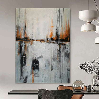 “Gray - Orange Strokes and Water Reflections” - Abstract Urban Waterscape Painting CT1973