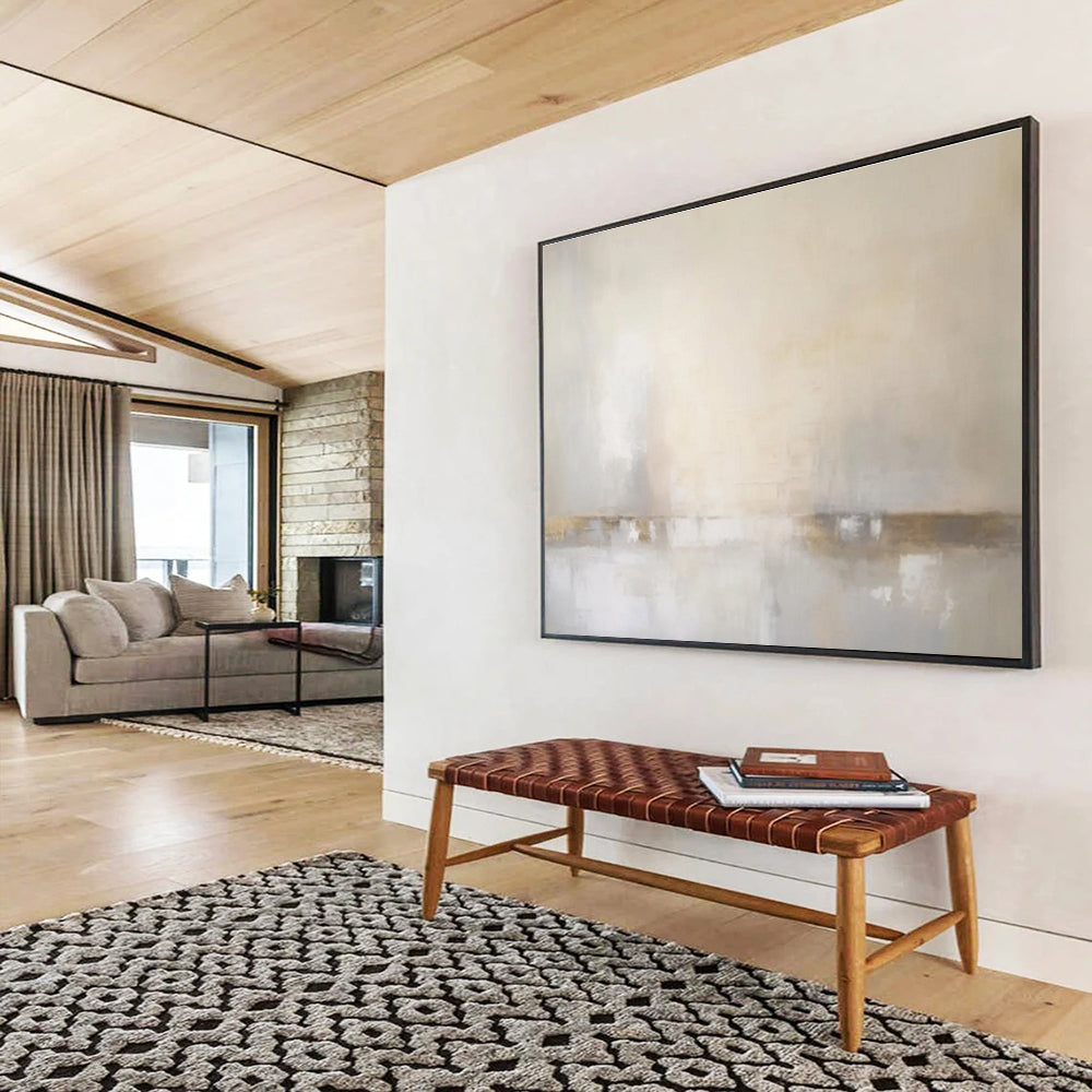 “Beige & Gray Subtle Horizon” Abstract Landscape Painting On Canvas DKH331