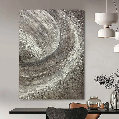 “Silver Swirl” - Gray & White Textured Abstract Circles Painting On Canvas DKH1542
