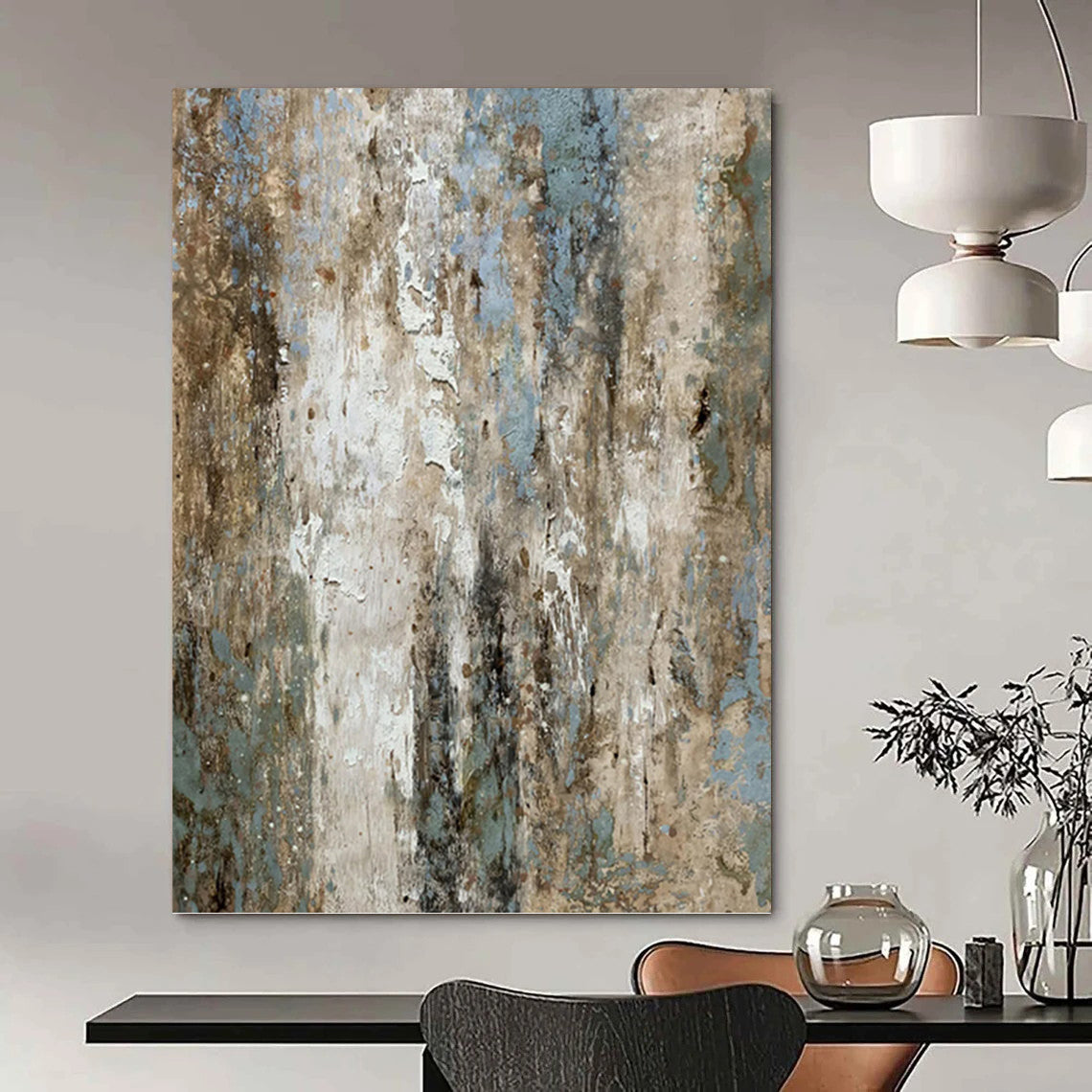 “Aged Patina” - Blue, Gray, Brown & White Textured Abstract Painting On Canvas DKH1531