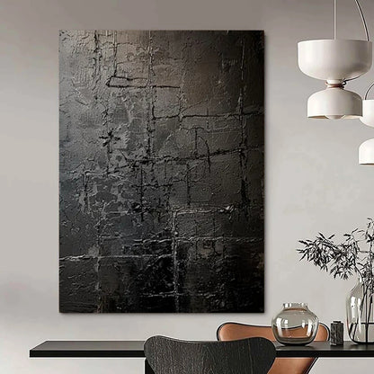 “Textured Black Grid Abstract” - Abstract Painting CT2363