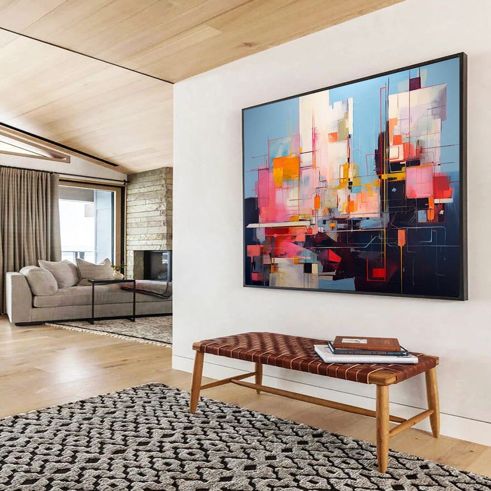 “Colorful, Geometric ‘Urban Energy’” - Abstract Cityscape Painting On Canvas DLZ020